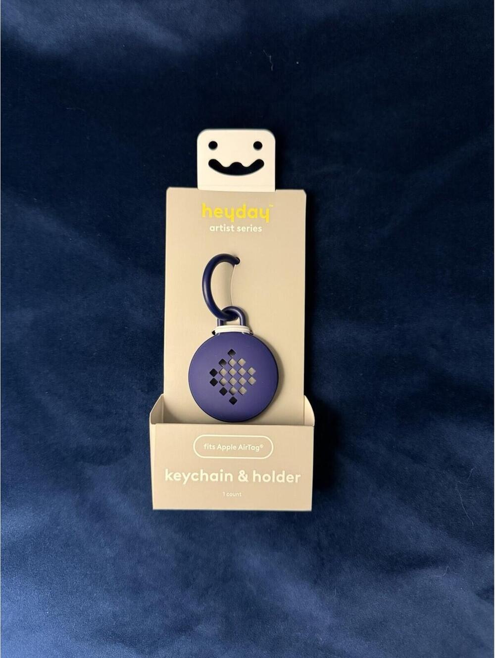 Heyday Artist Series Apple AirTag Keychain Holder - Navy Grid Checker Pattern